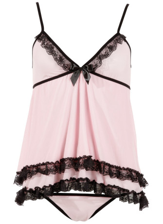 Nuisette doublée rose avec dentelle florale et string - R2740052