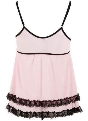 Nuisette doublée rose avec dentelle florale et string - R2740052
