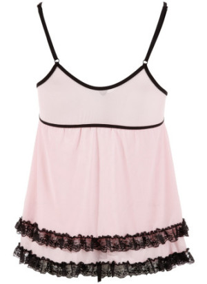 Nuisette doublée rose avec dentelle florale et string - R2740052