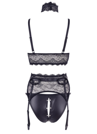 Ensemble soutien-gorge, porte jarretelles et culotte noir sexy - OR2213346BLK