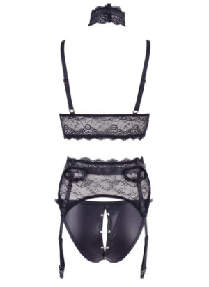 Ensemble soutien-gorge, porte jarretelles et culotte noir sexy - OR2213346BLK