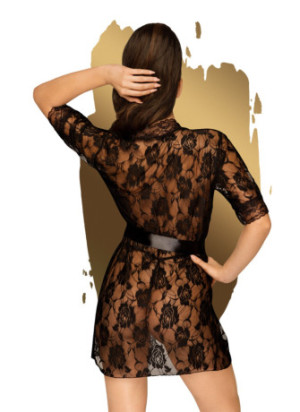Peignoir et ceinture satinée Noir Sweet retreat - PH0093BLK